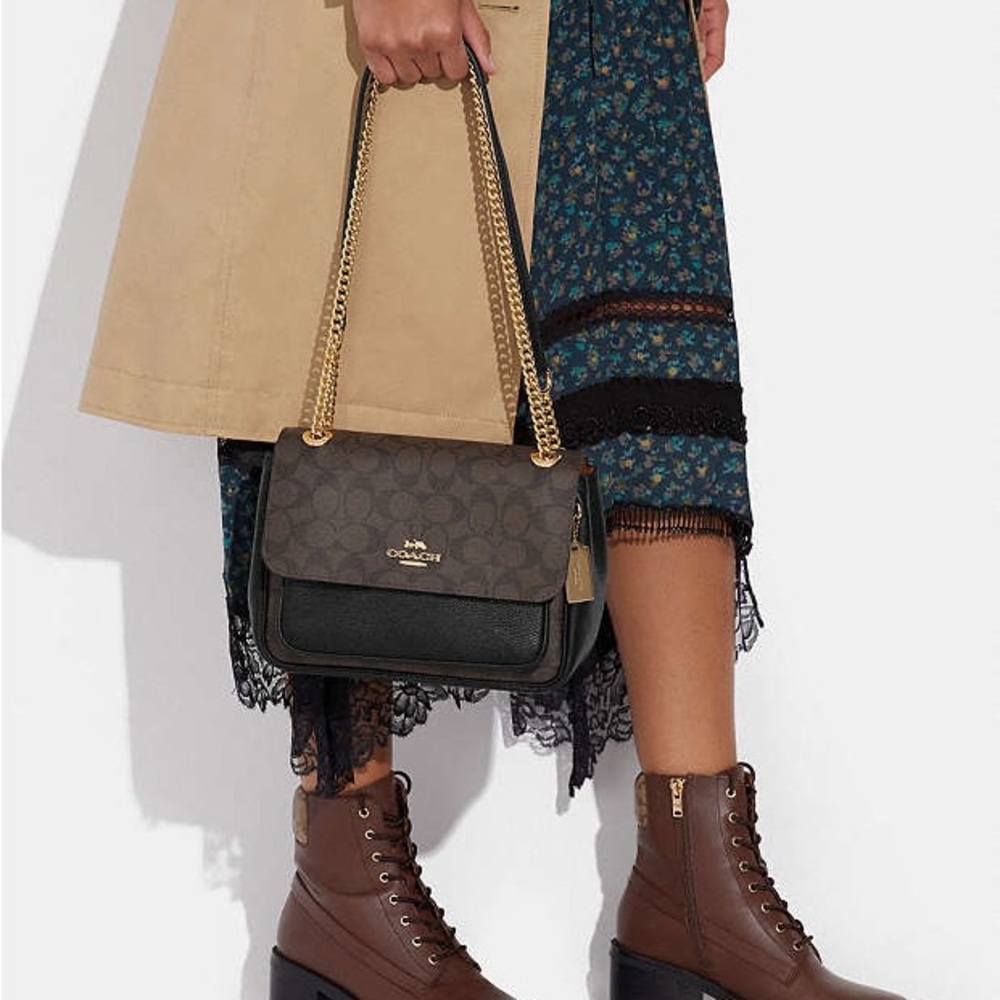 Coach Brown and Black Shoulder Bag with Chain Strap